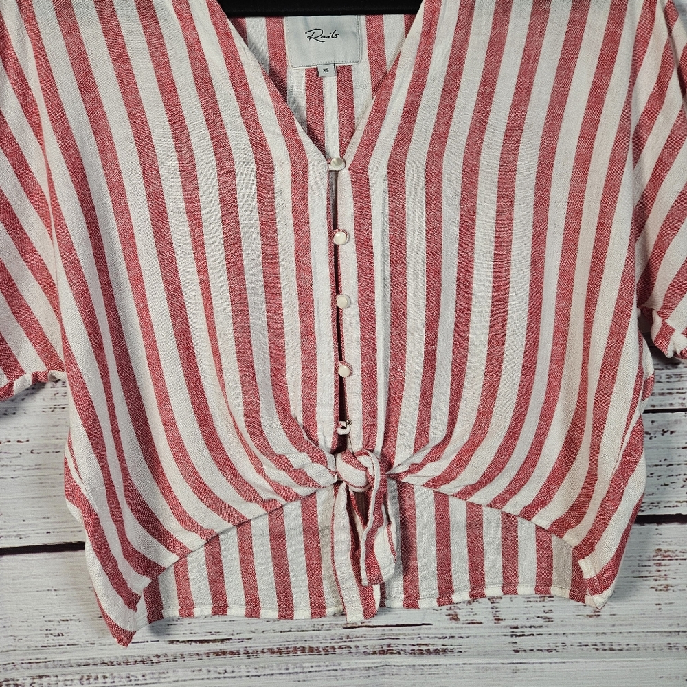 Rails Thea Carmine Stripe Button Up Tie Top - image 4